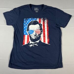 Home Of The Brave T Shirt Mens Large Navy Cotton Abraham Lincoln Graphic Print